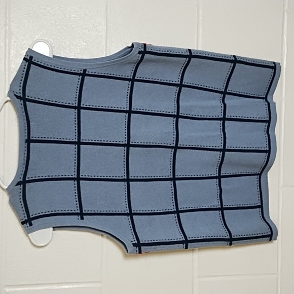 Crystal Kobe 100% Cotton Knit Sweater Vest Denim Blue Navy Gold Buttons - Picture 2 of 9